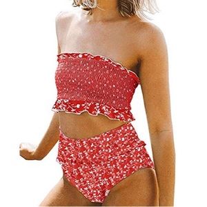 RED FLORAL HIGH WAISTED BIKINI MEDIUM STRAPLESS